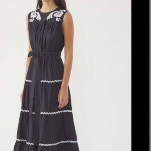 Antik Batik Navy Maxi Dress with White Embroidery